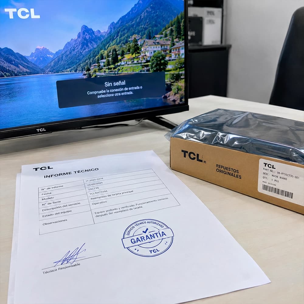 Certificado de garantía por escrito de servicio técnico de televisores