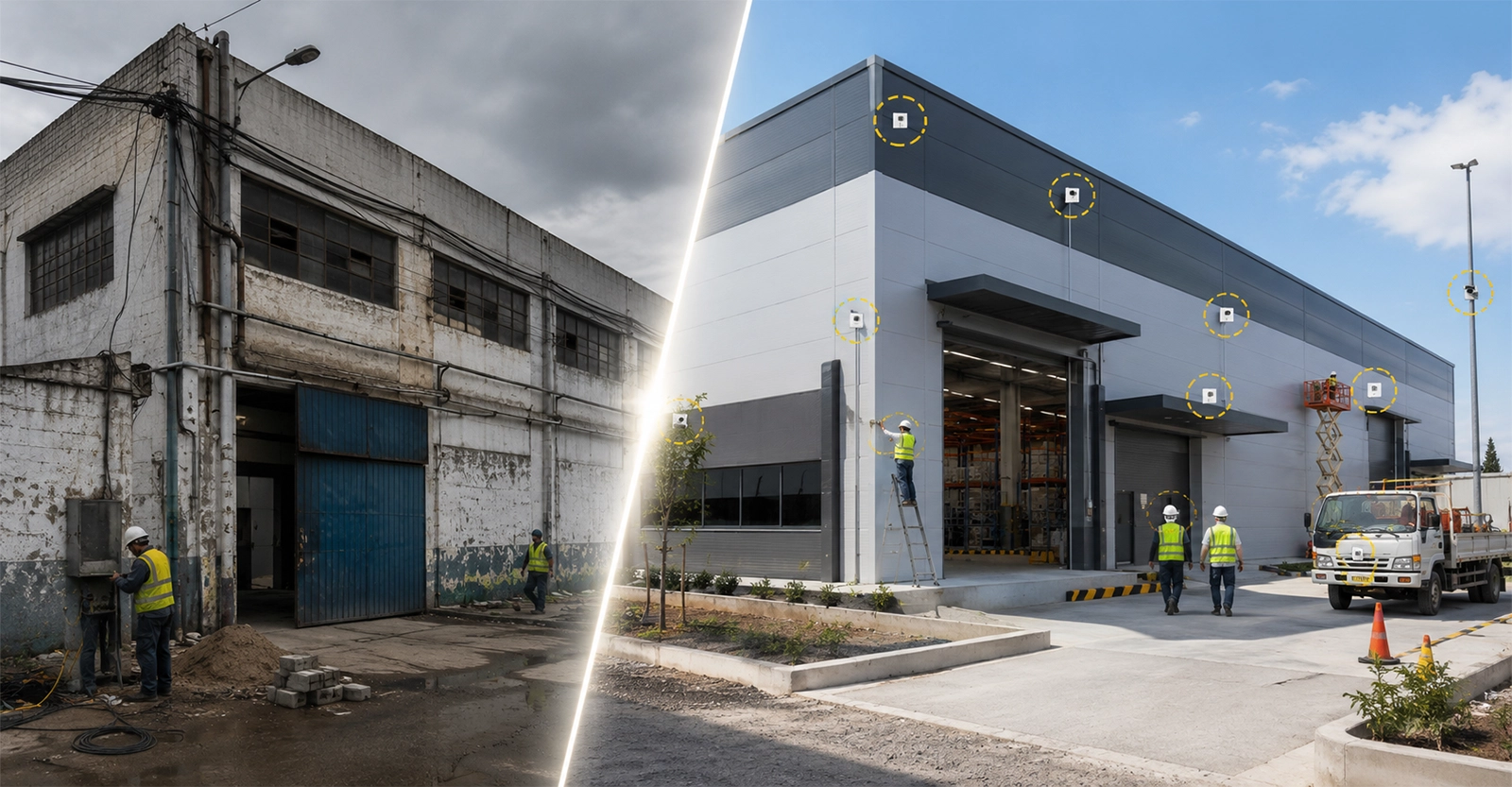Comparativa entre sede anterior y nueva planta durante una migración de sistema CCTV industrial