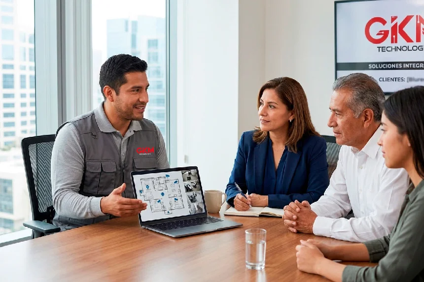Asesor explicando solución a cliente